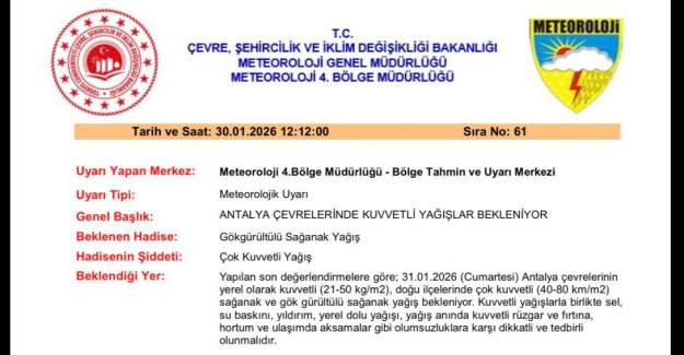 Meteorolojiden Çok Kuvvetli Yağış Alarmı