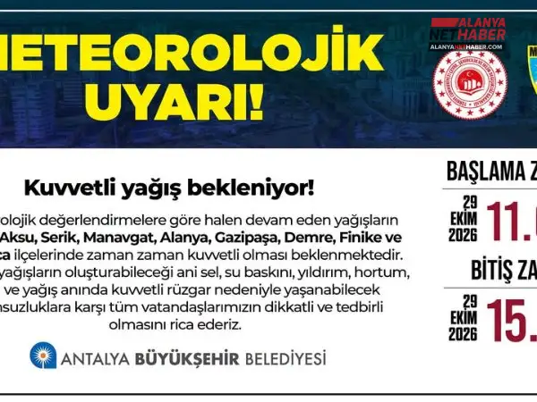 Batı Antalya İçin Kuvvetli Yağış Uyarısı