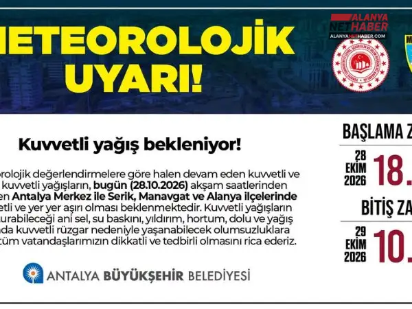 Meteoroloji ve AFAD'dan Antalya ile Alanya İçin Turuncu Kodlu Şiddetli Yağış Uyarısı